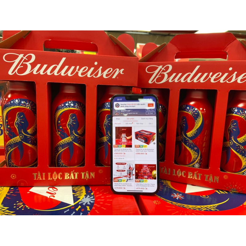 Set 3 Chai Bia Nhôm Alu Budweiser Phiên Bản Tết 355ml
