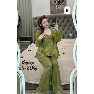 [BIGSIZE 55-75kg]-Bộ ngủ tiểu thư tay dài quần dài Bigsize lụa xước cao cấp