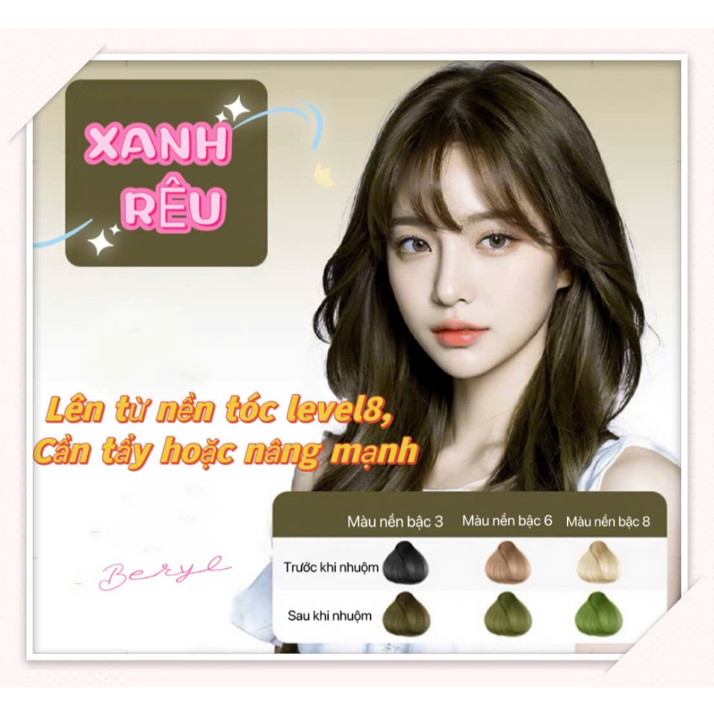 (TẶNG SET TẨY 50g +100ML OXY )Thuốc Nhuộm Tóc màu XANH RÊU tuýp 100ml tặng oxy trợ nhuộm kèm dụng cụ