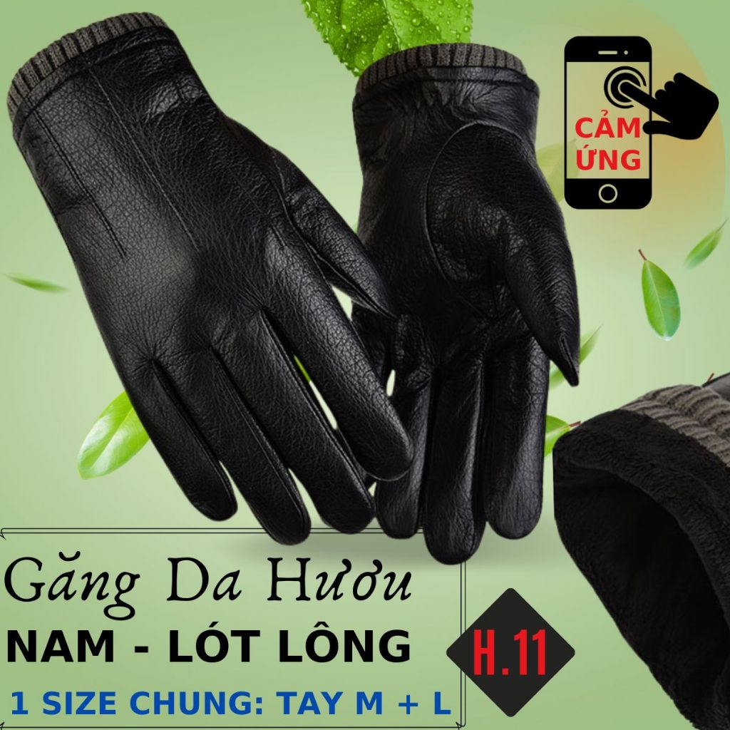 Găng Tay Da Hươu Nam Cảm Ứng ĐT Mỏng Nhẹ Lót Lông Cao Cấp Đi Mưa Thoải Mái, Dễ Lái Xe - Không Bong Nổ, BH 5 Năm - H.11