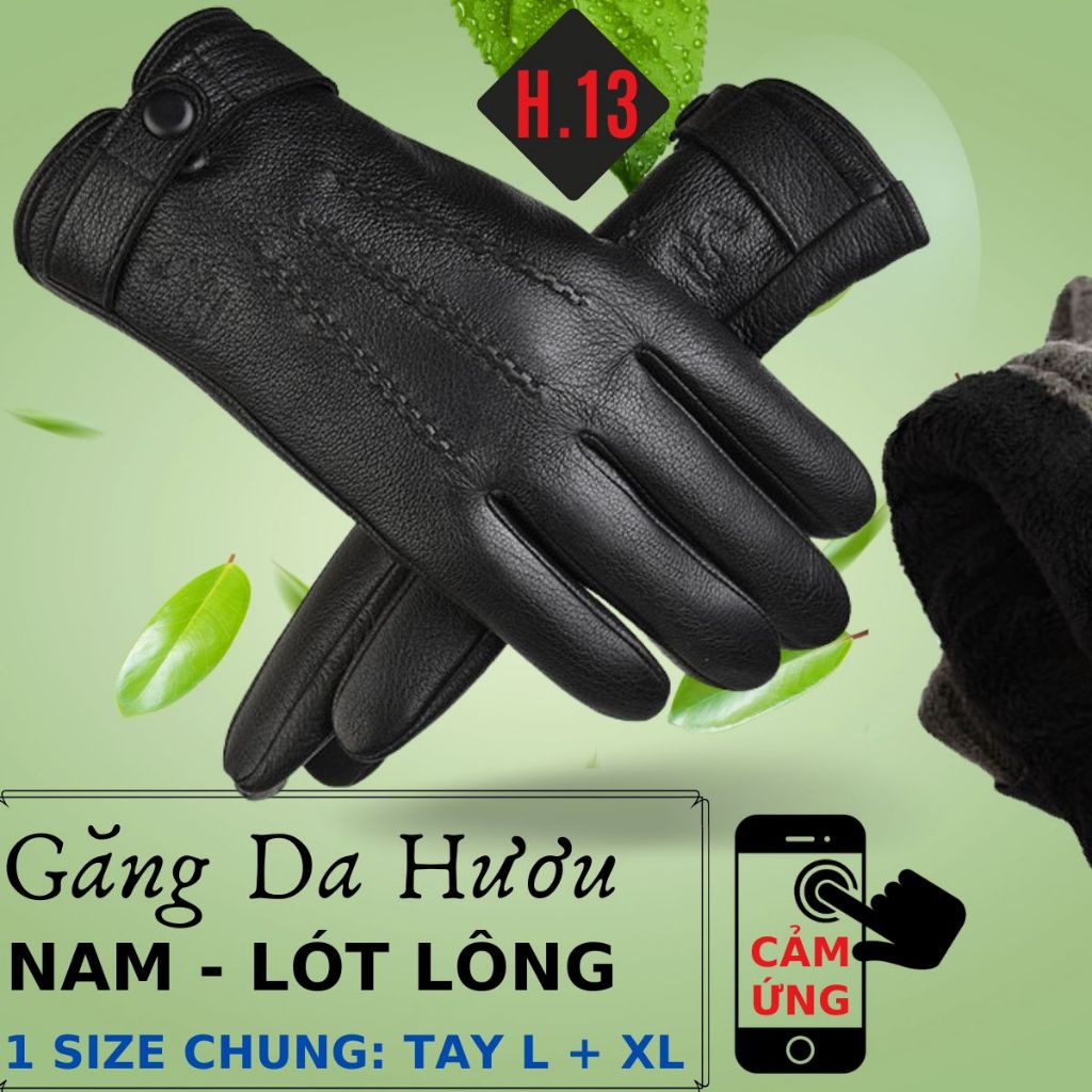 Găng Tay Da Hươu Nam Cảm Ứng ĐT Mỏng Nhẹ Lót Lông Cao Cấp Đi Mưa Thoải Mái, Dễ Lái Xe - Không Bong Nổ, BH 5 Năm - H.13