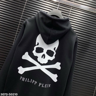 Philipp Plein Áo Hoodie Nỉ Mũ Trùm Nam Nữ In Đầu Lâu Áo Khoác Nỉ Hoodie Zip Xương Chéo Form Rộng Nam Nữ Unisex