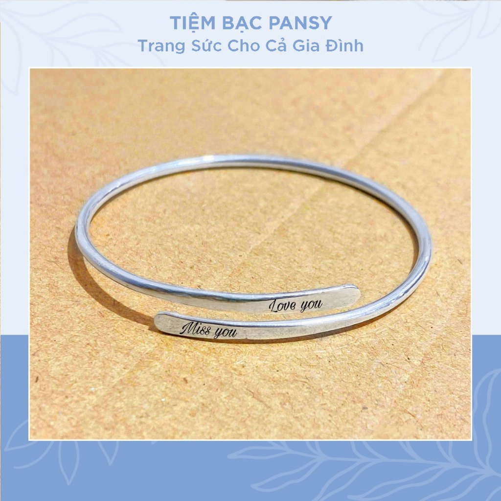 Vòng tay bạc nữ dáng cua hở cá tính khắc chữ theo yêu cầu - TIỆM BẠC PANSY
