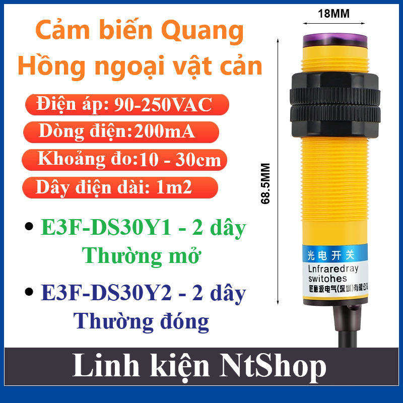 Cảm biến Quang hồng ngoại vật cản E3F-DS30Y1 / DS30Y2 Thường mở / đóng