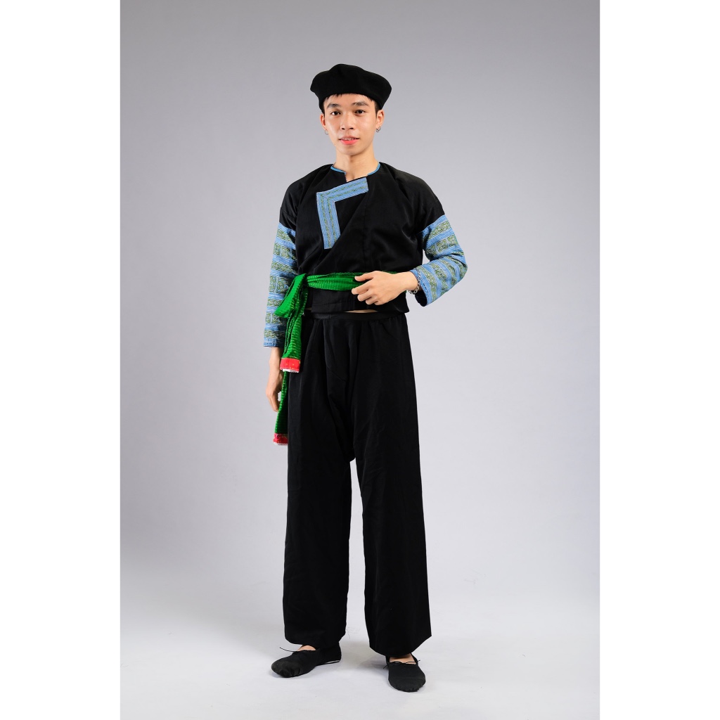 Trang Phục Dân Tộc H'Mông Nguyên Bản Hoạ Tiết Xanh - Nam