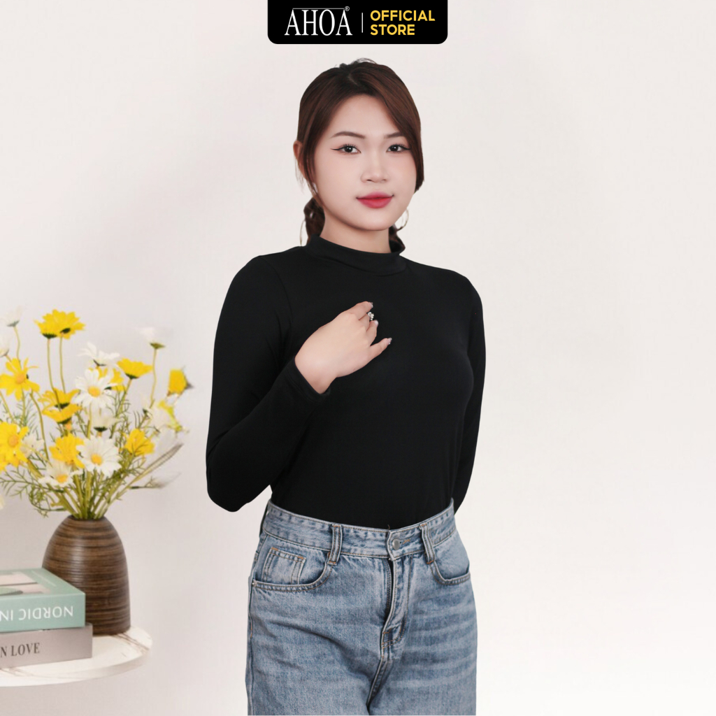 Áo Giữ Nhiệt Nữ AHOA Dài Tay Cổ Tròn Cao 3 Phân Cực Ấm