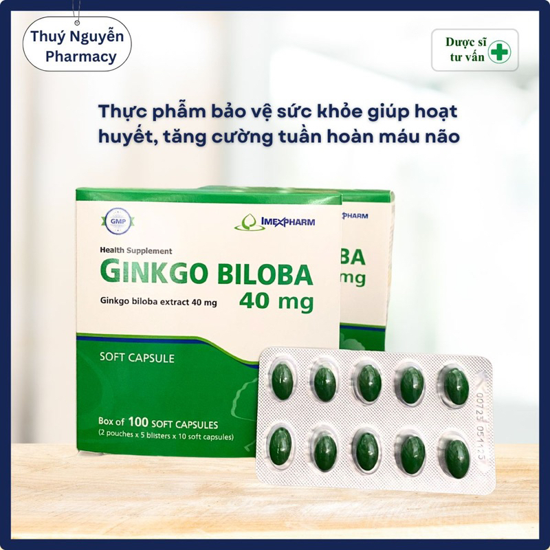 Ginkgo Biloba 40mg - 100 viên - giúp hoạt huyết, tăng cường tuần hoàn máu não