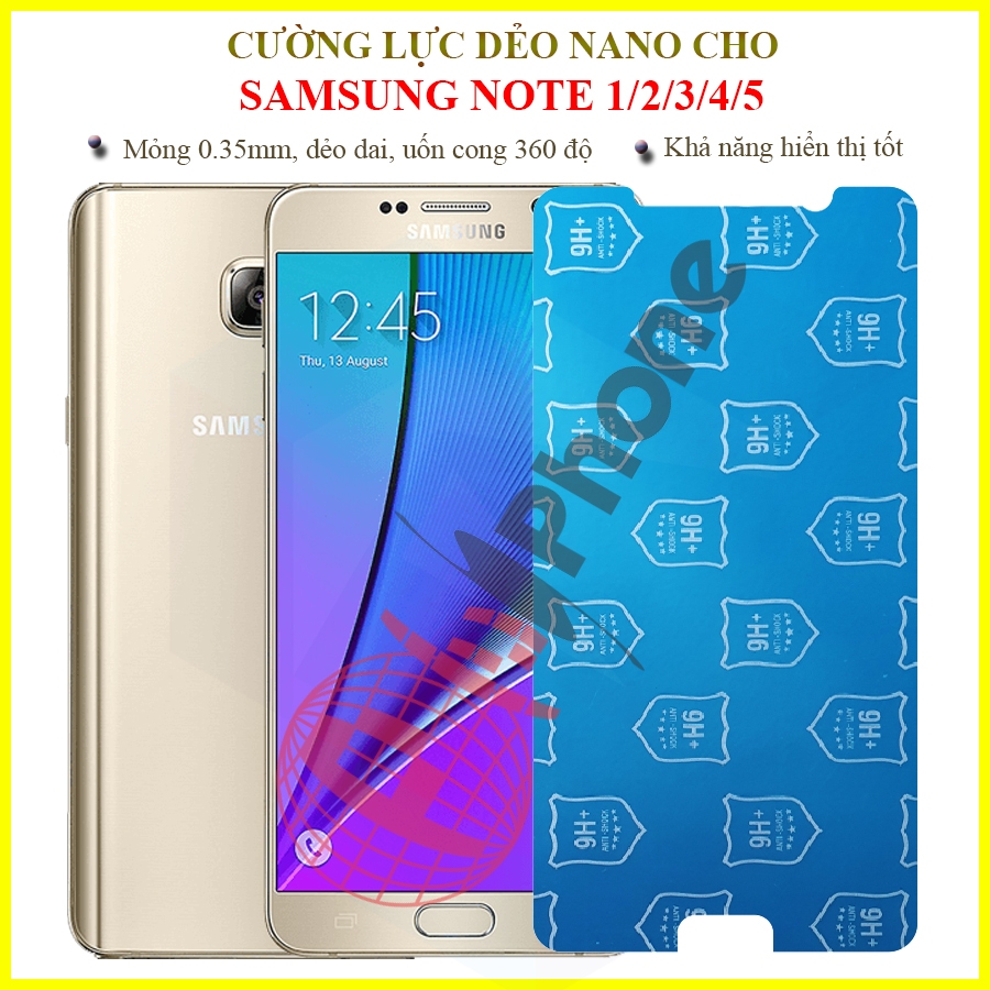 Dán cường lực dẻo nano trong hoặc nhám cho Samsung Note 5/ Note 4/ Note 3/ Note 2/ Note 1