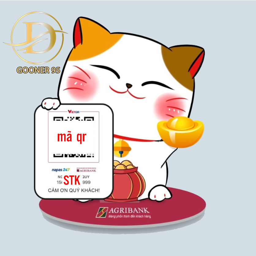 Bảng QR code để bàn hình mèo thần tài in mã qr chất liệu mica