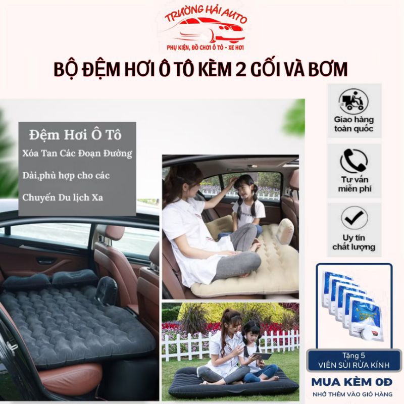 Đệm Hơi Ô Tô, Nệm Hơi Ô Tô Chất Nhung Mềm Mịn, Êm Ái - Tặng Kèm Bơm Điện 12V và 2 Gối