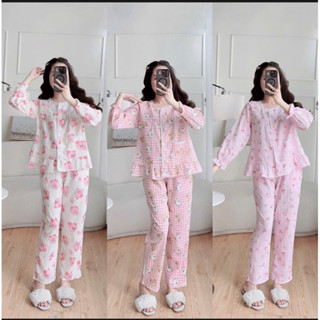   trangdobo  Đồ bộ tiểu thư dáng rộng vải gân mềm tay dài bo chun phối ren 