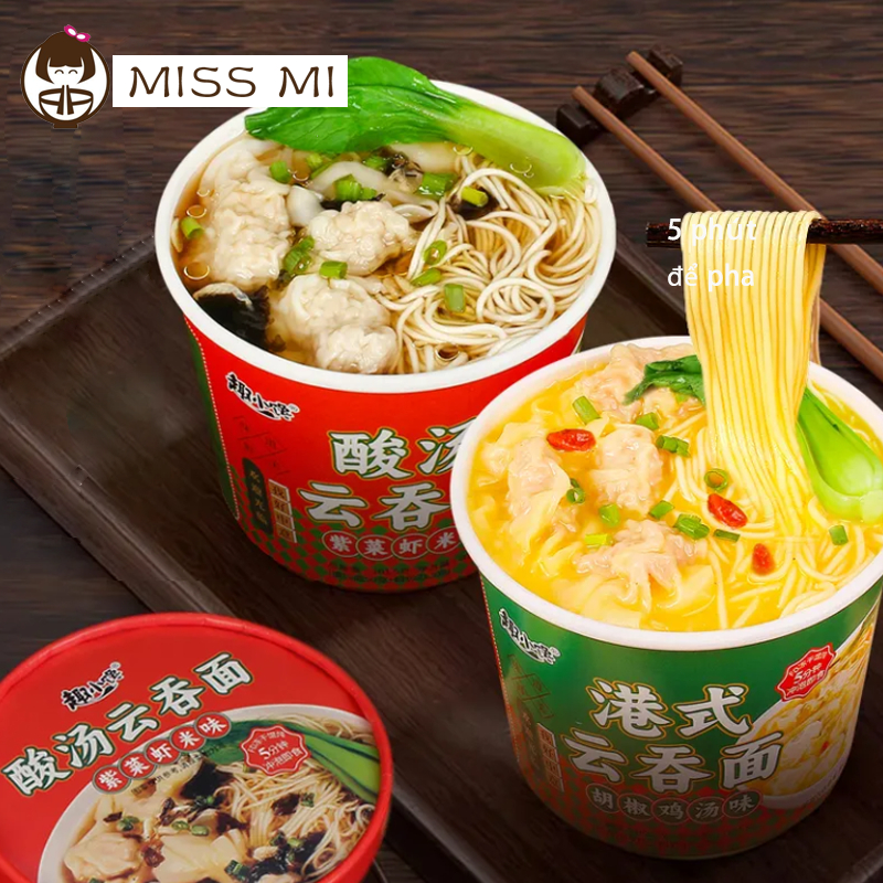 Mì hoành thánh Mì hoành thánh kiểu Hồng Kông vị súp gà tiêu，Mì hoành thánh canh chua  vị rong biển v