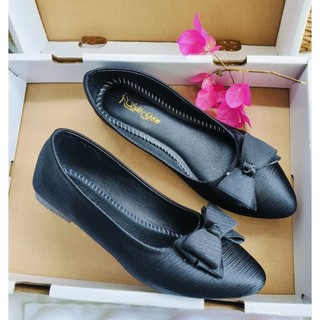 Giày búp bê mũi nhọn gắn nơ lụa cực xinh( form giày rộng)