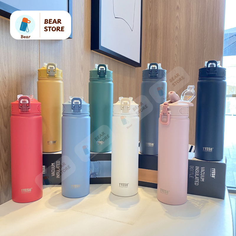 Bình giữ nhiệt Tyeso sport 600ml -750ml có ống hút, bình giữ nhiệt Tyeso sport inox 304 chính hãng