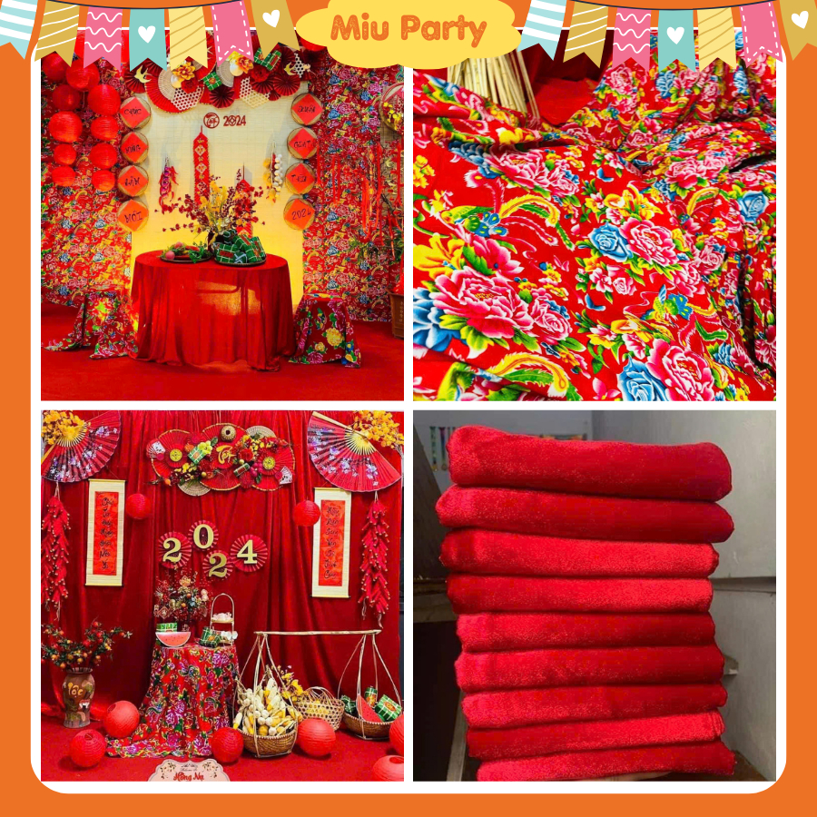 Vải Nhung Đỏ, Vải Con Công Trang Trí Tết Trung Thu, Background Decor TẾT  - Miu Party