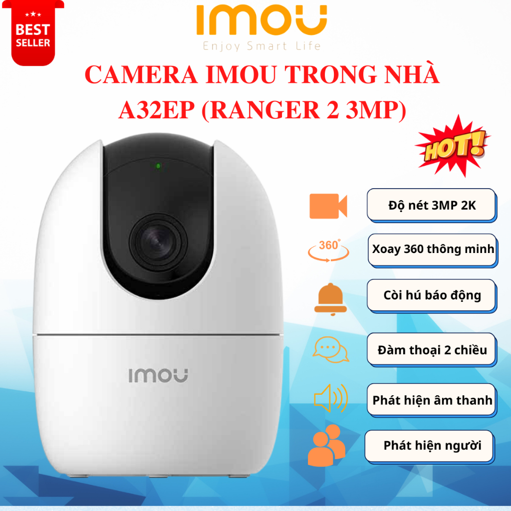 Camera WIFI XOAY 360 IMOU Ranger 2 A52P 5MP 3K - A32EP 3MP, Ranger RC Gọi Điện Trong Nhà Còi Hú Báo Động, chính hãng