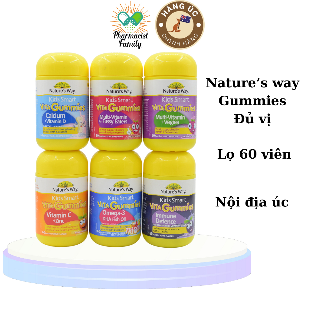 [Úc] Nature's way Kids Smart Vita gummies Hộp 60 viên đủ vị