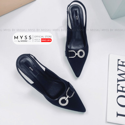 Giày nữ MYSS mũi nhọn phối khóa OD đính đá cao cấp gót nhí 5cm - CG334