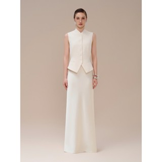  Áo Gile Không Tay Cổ Leo WHITEANT Phối Chân Váy Lụa Dài Đuôi Cá Nữ Hàng Thiết Kế Tôn Dáng Thanh Lịch 