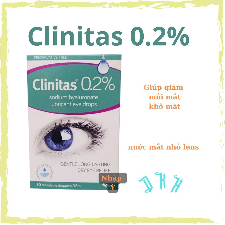 Nước mắt nhân tạo Clinitas 0.2%-Nước mắt nhỏ lens-Giảm khô mắt, mỏi mắt-Nhập Italy-Hộp 30 tép