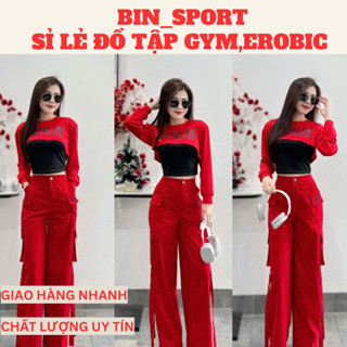 Bộ tập thể thao dân vũ, shuffledance, zumba ,erobic áo thun dài quần kaki xuông ống rông đi biểu diễn (LT-01)
