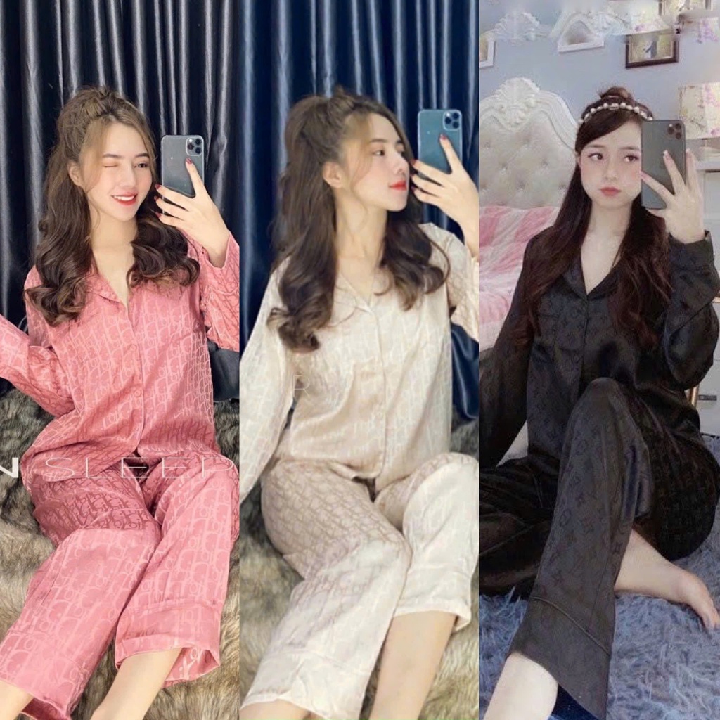 Set bộ đồ nữ Pyjama lụa gấm cao cấp mềm mịn nhẹ nhàng cổ vạt đơn giản thoải mái