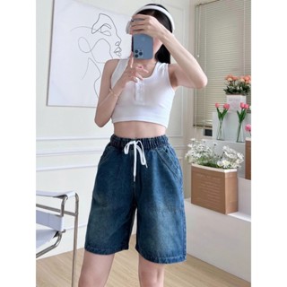 Quần short jean nữ ống rộng, quần ngố lững bò lưng chun dây rút co giãn