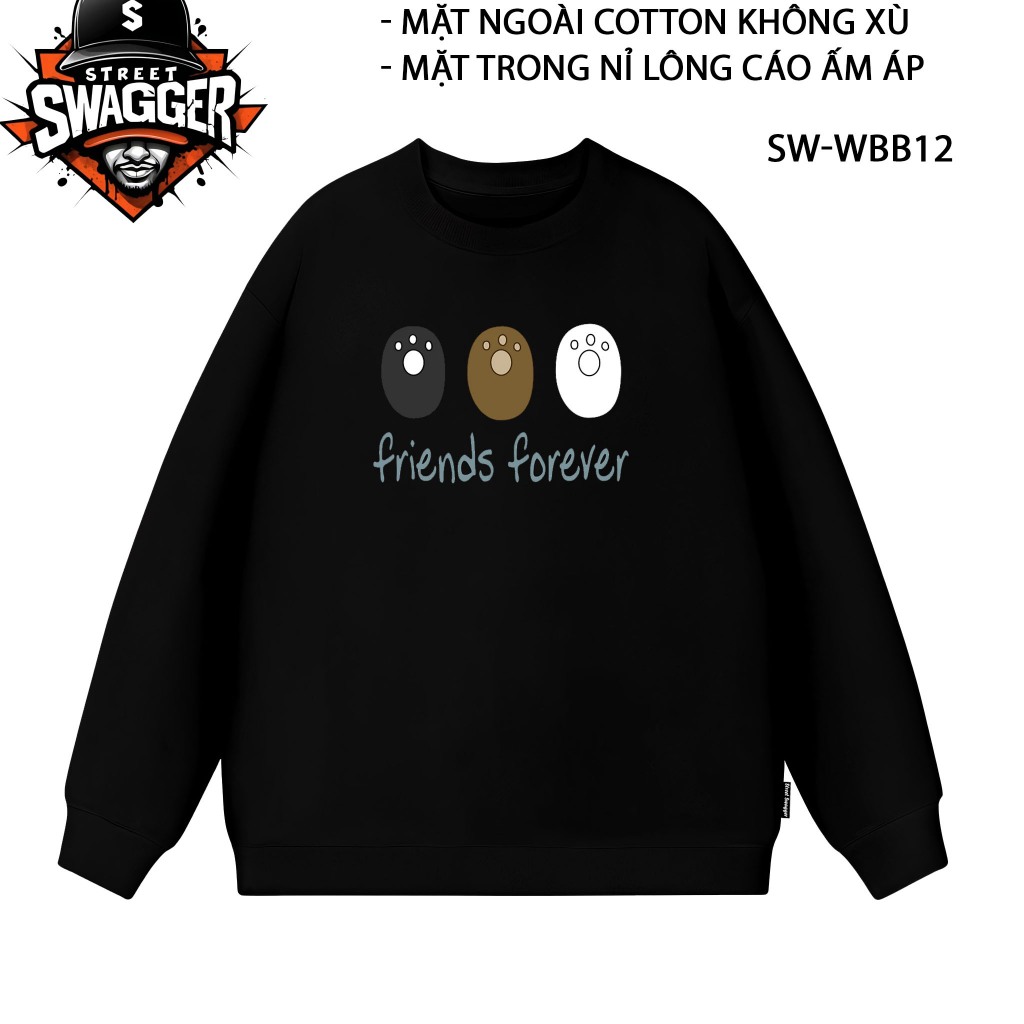 Áo nỉ lông cáo Sweatshirt Street Swagger Brand, Áo nỉ hoạt hình We are Bare Bears Cute SW-WBB12
