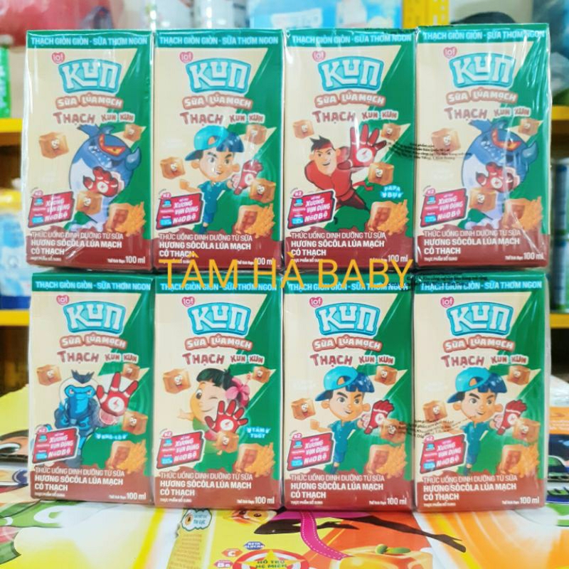 [ Tách thẻ ] Thùng sữa Kun thạch sữa lúa mạch, Kun thạch trái cây cam, dâu, lúa mạch (48 hộp x 100ml