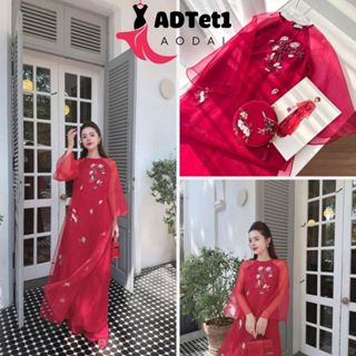 Set Áo Dài Đỏ Cách Tân Tết Nữ, Áo Dài Cách Tân Đỏ Cổ Yếm Đính Ngọc Kèm Quần Suông Màu Đỏ Thiết Kế Đi Chơi Đi Tiệc