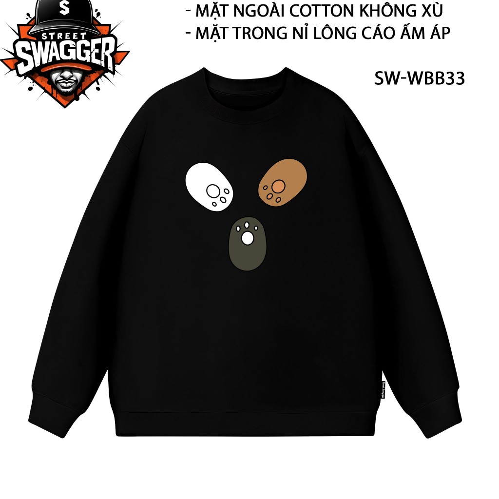 Áo nỉ lông cáo Sweatshirt Street Swagger Brand, Áo nỉ hoạt hình We are Bare Bears Unisex SW-WBB33