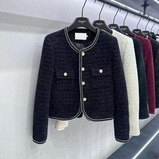 Áo Dạ Tweed Đen Trần Lông Vũ