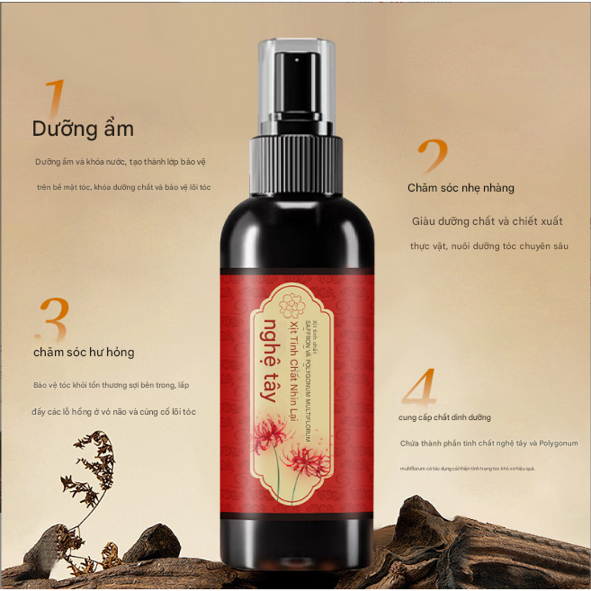 Xịt kích mọc tóc đen HUNMUI POLYGONUM - Tinh chất đen tóc nhụy hoa nghệ tây hạn chế tóc bạc, nuôi tóc đen dày chắc khỏe