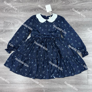 Váy đầm cho bé gái màu navy cổ cườm xuất dư xịn