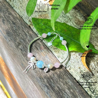 Vòng Tay Đá Tự Nhiên Thạch Anh Hồng & Aquamarine Giao Tiếp-Tình Duyên Charm Bạc Chuẩn S925 TIỂU ANH GEMS 29