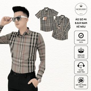Áo sơ mi Bbr kẻ nâu trầm truyền thống chất vải lụa cao cấp form dáng chuẩn đẹp lịch sự tôn dáng nam nữ boy phố