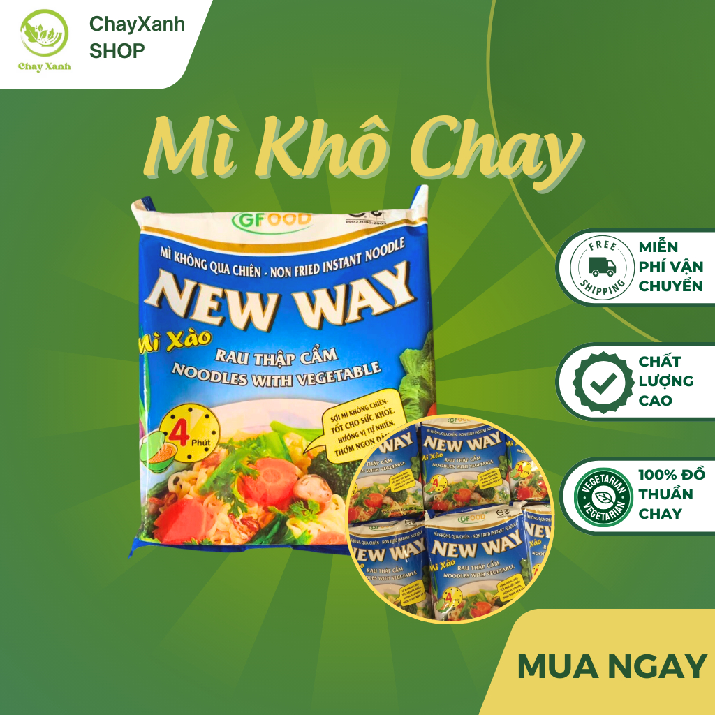 Coombo 3 gói mì Xào Rau Củ Chay New Way Đóng Gói, Mì Khô Chay Xào Chế Biến Dễ Dàng Tiện lợi-chayxanhshop