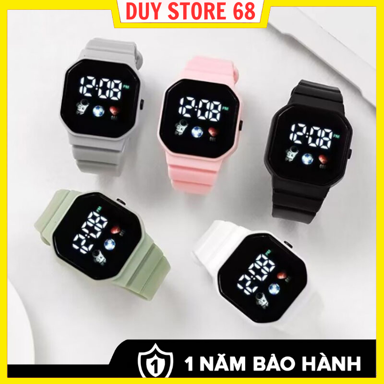 Đồng Hồ Đeo Tay Điện Tử Đèn LED Mặt Vuông Màu Trơn Họa Tiết Phi Hành Gia Trái Tim Phong Cách Hàn Quốc Cho Học Sinh