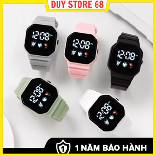 Đồng Hồ Đeo Tay Điện Tử Đèn LED Mặt Vuông Màu Trơn Họa Tiết Phi Hành Gia Trái Tim Phong Cách Hàn Quốc Cho Học Sinh