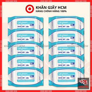 Combo 10 Gói - Khăn Ướt Cồn 90 Tờ LET GREEN Diệt Khuẩn - Hàng Chính Hãng