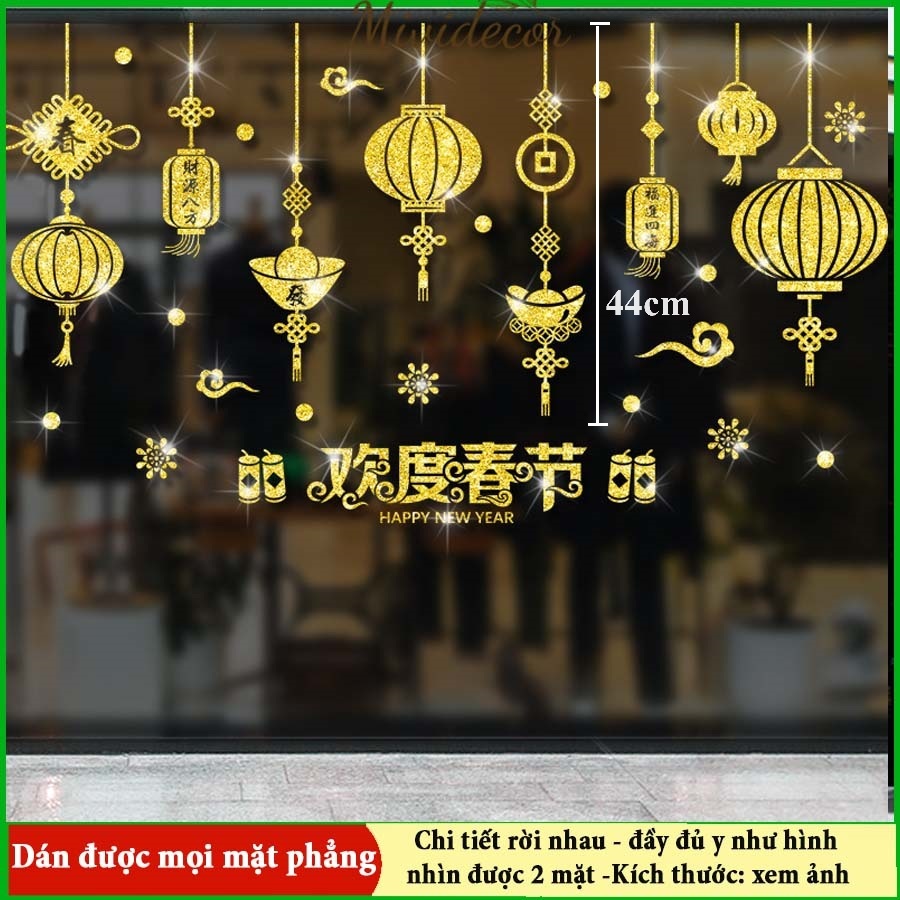 Decal tết đèn lồng vàng đủ chi tiết như hình dán được trên mọi mặt phẳng
