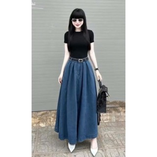 Chân Váy Jeans Dài Xoè Xếp Ly Váy Công Sở Cao Cấp Hàn Quốc (kèm ảnh thật) - NgocDiepVuSTORE