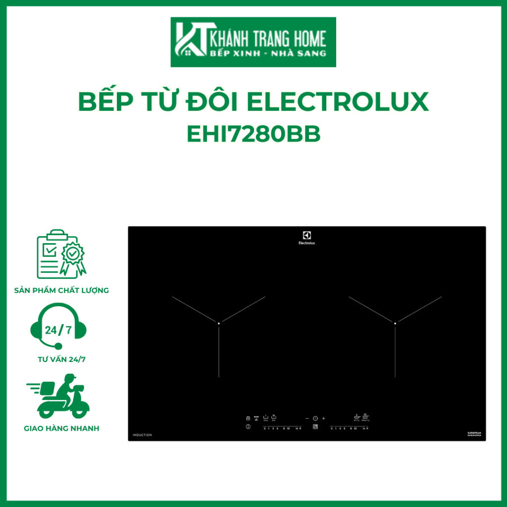 Bếp từ âm 2 vùng nấu ELECTROLUX EHI7280BB 70cm gia nhiệt nhanh mạnh mẽ - Khánh Trang Home