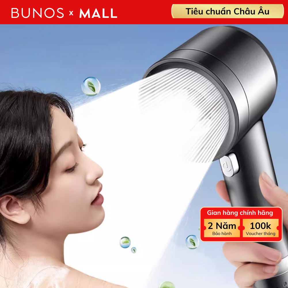 Vòi sen tăng áp BUNOS phun 4 chế độ nước, kích thước lớn, xoay để chuyển đổi