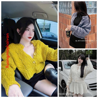  HV - Áo Khoác Len Cardigan Len Thừng 5 Khuy Dáng Croptop Mẫu Mới Hottre 
