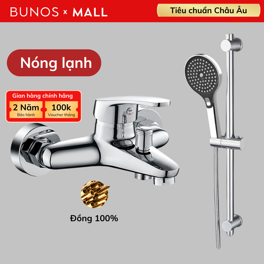 Bộ củ sen tắm nóng lạnh BUNOS chất liệu đồng nặng, tay sen bản to cao cấp