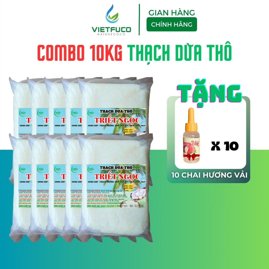  Combo   10KG   Thạch dừa thô  khô  Triết Ngọc - Nguyên liệu topping tặng hương   10 túi x 1kg   