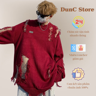 ( Hỏa tốc) Áo len sweater dài tay form rộng unisex nam nữ rách tua rua phong cách streetstyle dệt kim dày dặn