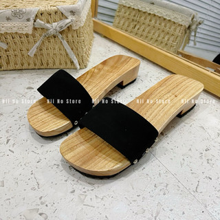   ND05  Guốc mộc nữ 3P gót vuông truyền thống gỗ xoan đào quai ngang thoải mái Nhung Đế Bằng Nữ Có Quai 