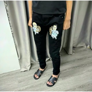 Quần jean nam đen 4 cúc phối hoạ tiết đôn chề siêu hot mẫu mới nhập hàng quảng châu cao cấp